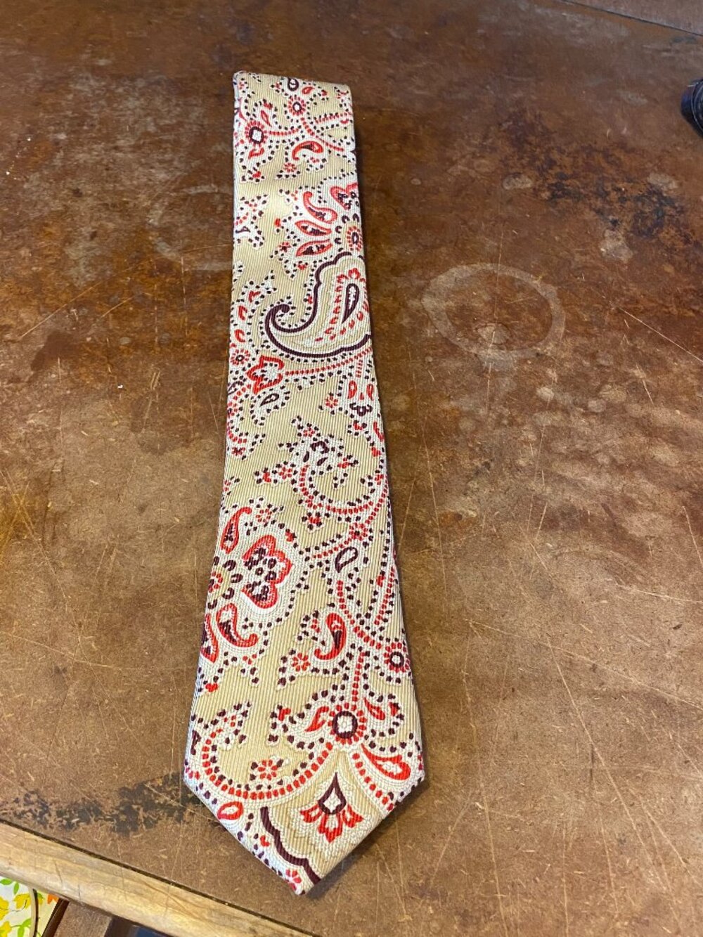 NWT Vintage Pierre Balmain Paris Tie Brown Beige Paisley 100% Silk
